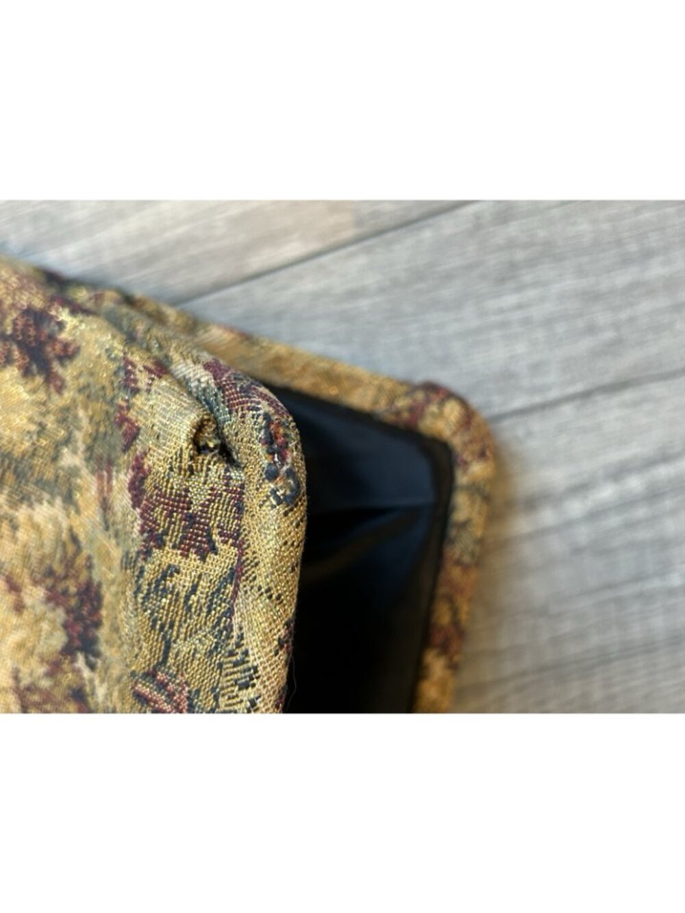 Vintage Crown Lewis Tapestry Purse Gold Floral Top Handle Bag Mid Century MCM - Picture 13 of 16